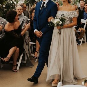 ASOS Gray Sequin Tulle Bridesmaid Dress